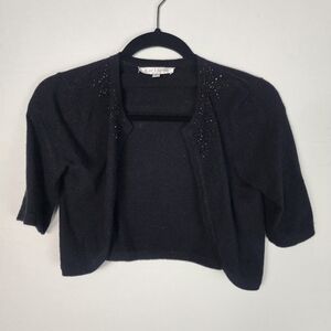 Kay Unger New York Black Shrug Cardigan XS With Beads 6% Cashmere